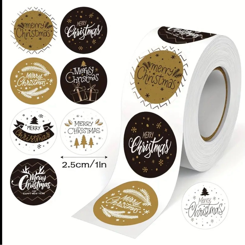 Christmas Sticker Roll in Black and Gold of 500 Stickers